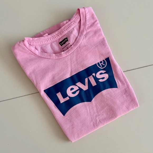 Levi's Kids Coquette Y2K Embellished Vintage Original Batwing Pink Blue T-Shirt - Picture 3 of 4